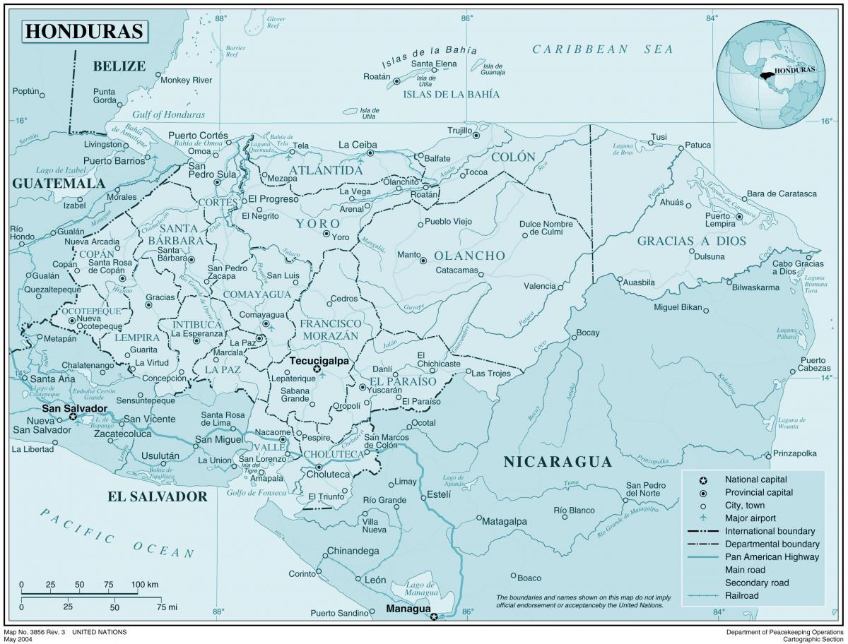 carte de la carte physique du Honduras