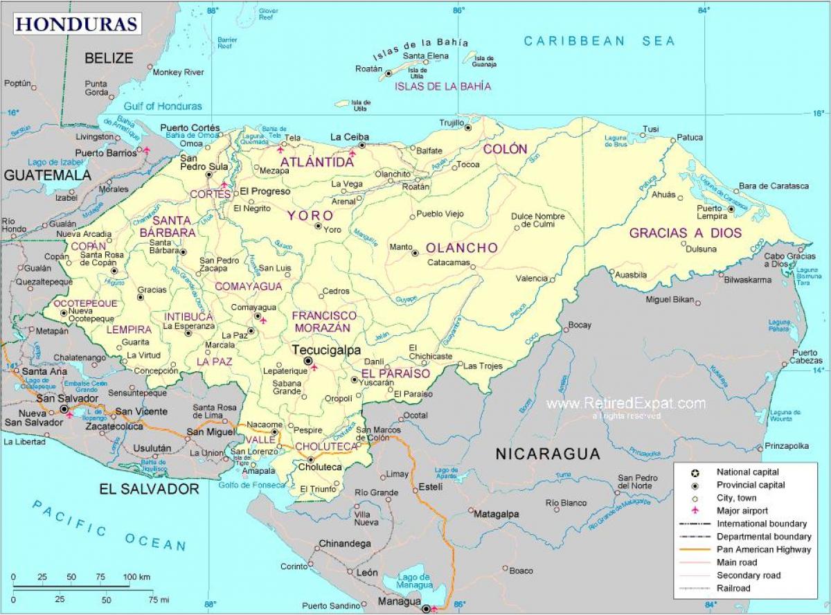 carte de la carte politique du Honduras