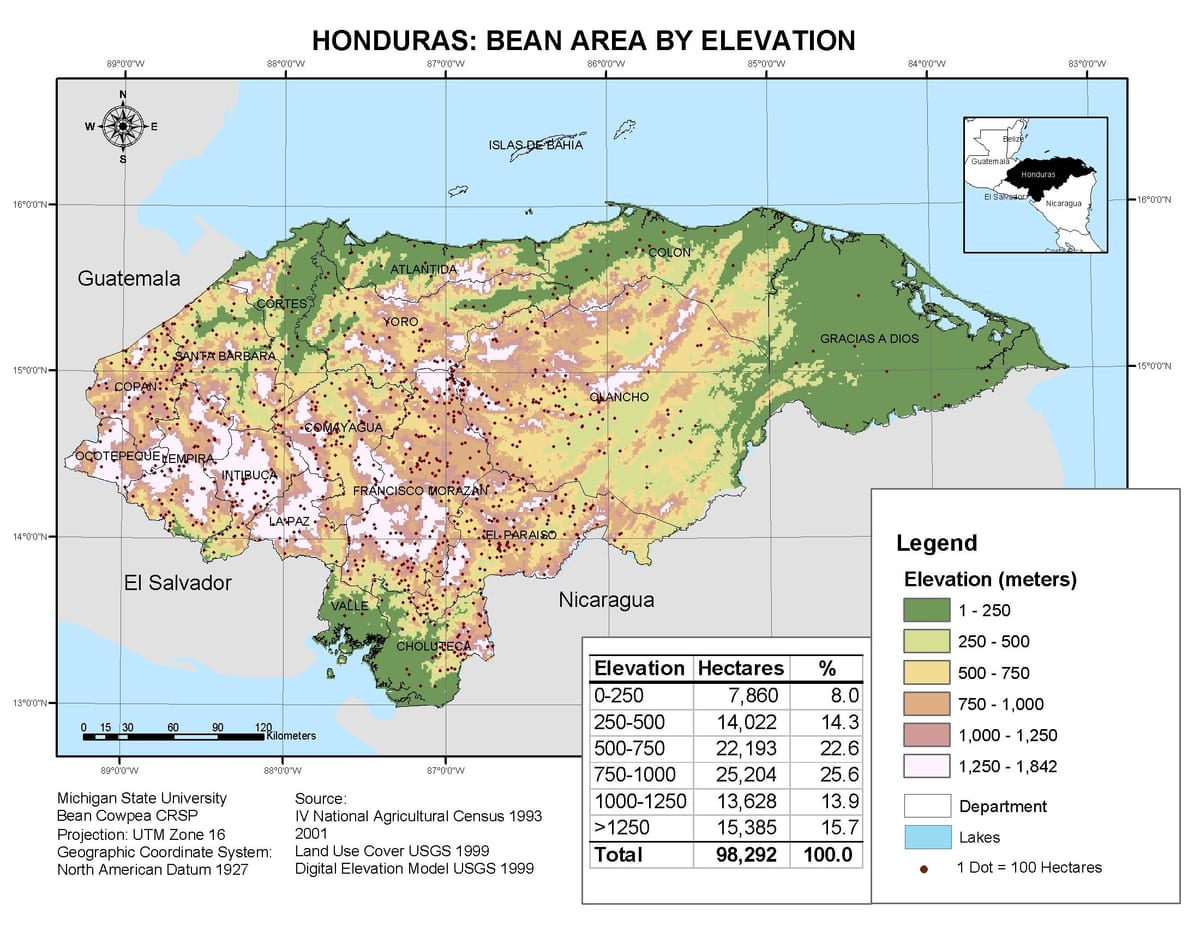 carte du Honduras élévation