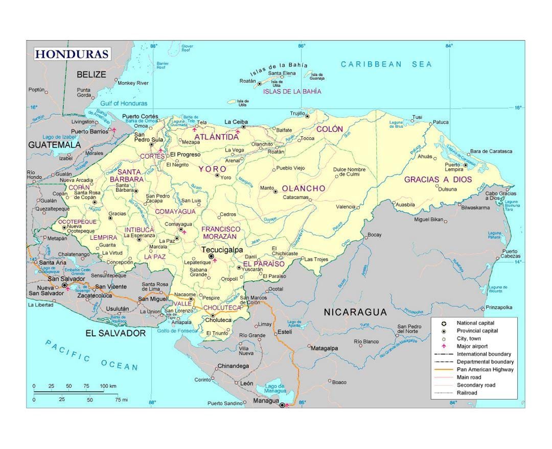Le Honduras rivières carte