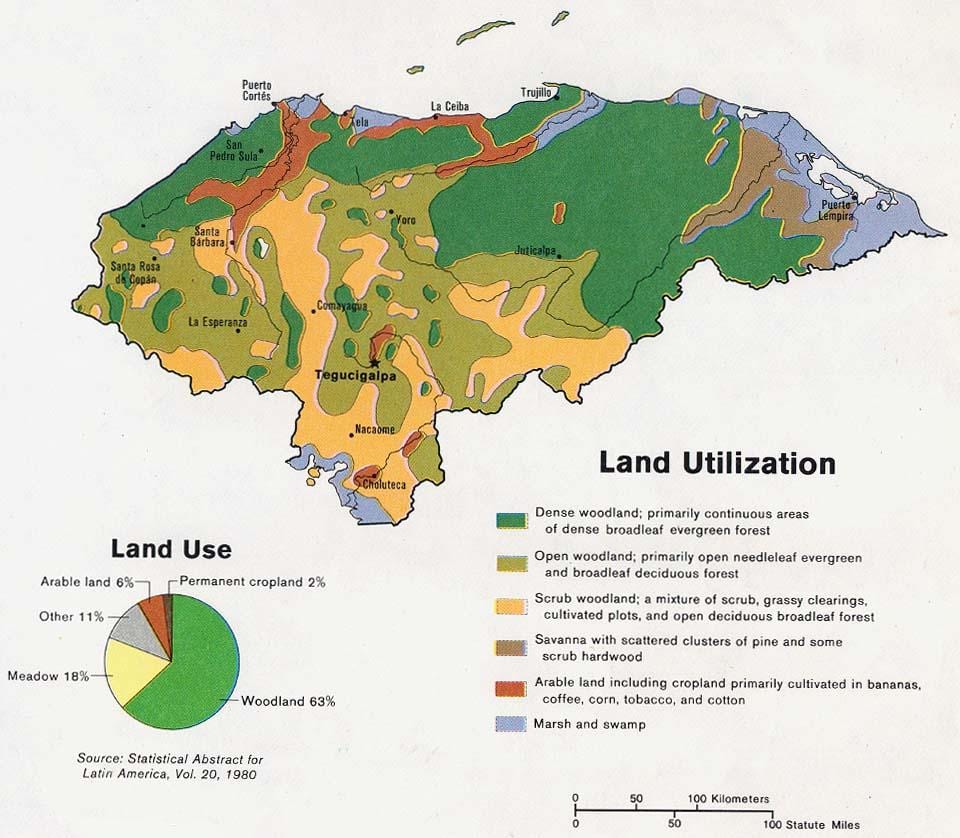 carte du Honduras montagnes