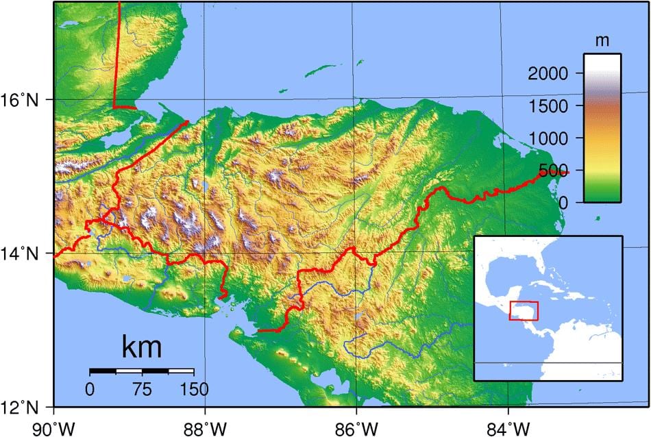 carte topographique du Honduras