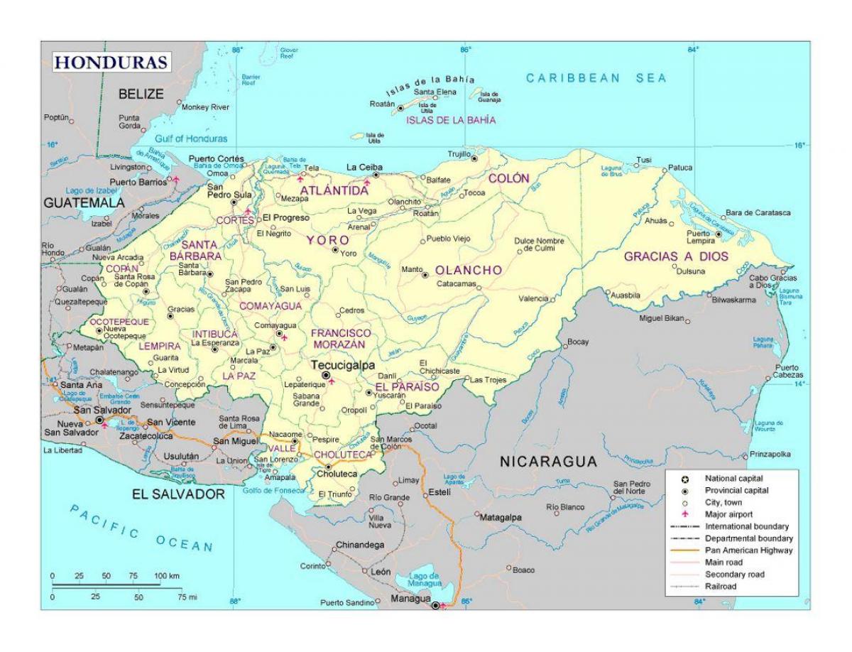 Le Honduras carte avec les villes
